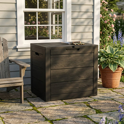 Flip-Top Resin Deck Storage Box with Secure Lid in Black for Patio, Pool and Garden Storage