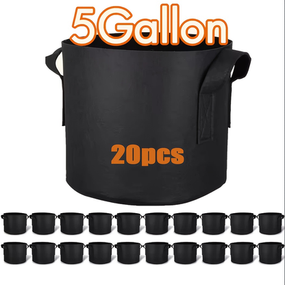 Black 5-Gallon-Labeled Grow Bags with Handles in 10-Pack or 20-Piece Checkout Options for Garden Planting