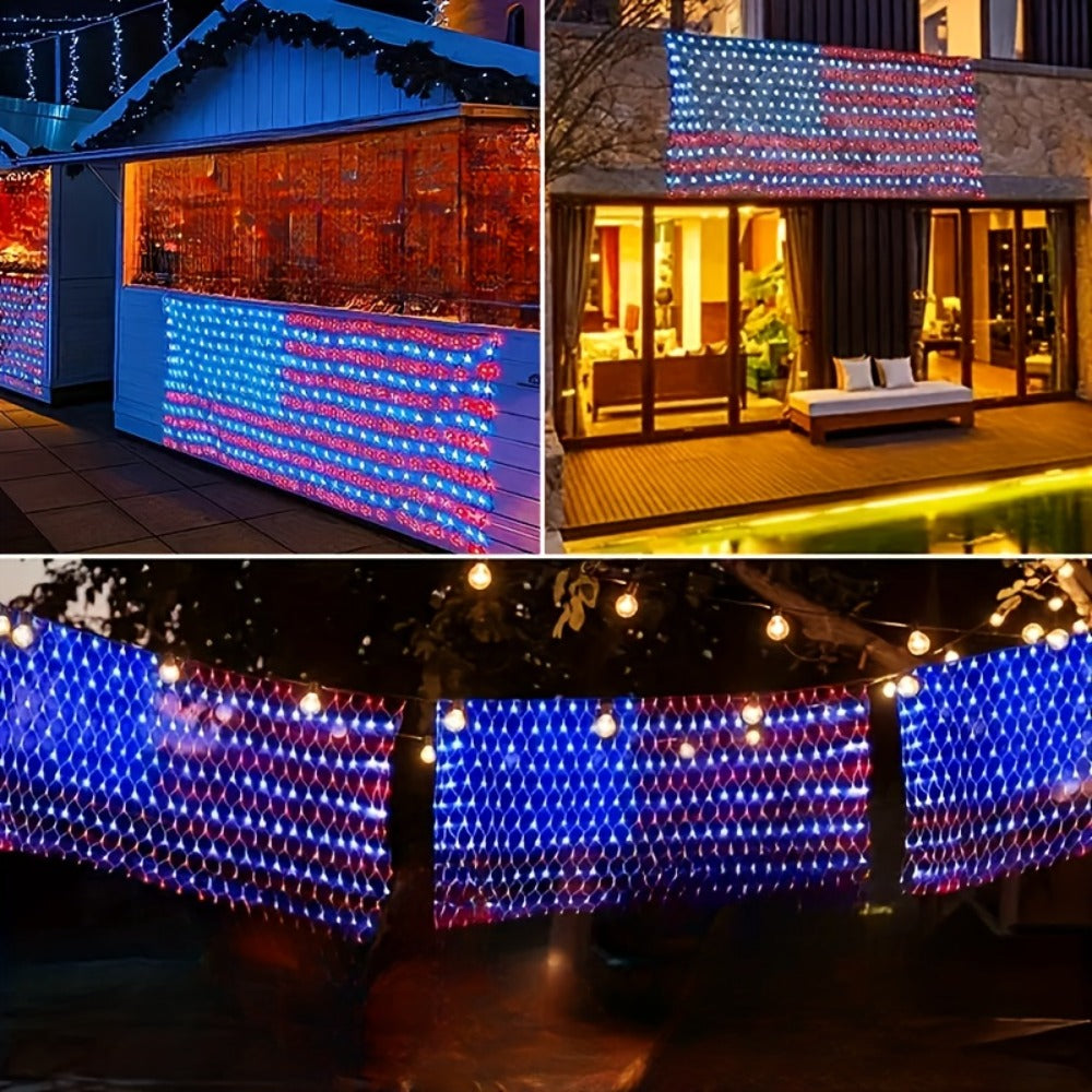 String Lights, 420-LED American Flag Net Display with Red, White and Blue Lights, 120V Plug and 6.6 by 3.3-Foot Size