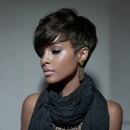 Synthetic Wig 6-Inch Short Straight Style with Rose Net Cap in Six Brown-Black Color Codes