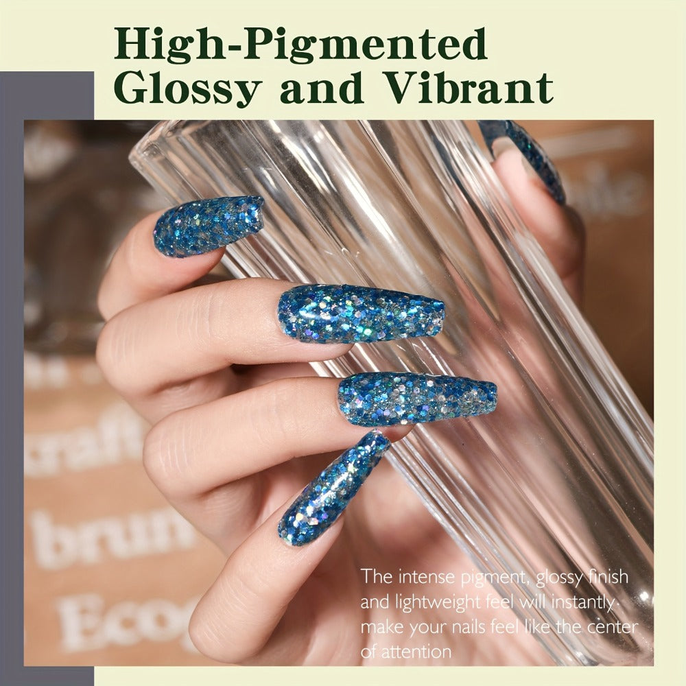 Dip Powder Nail Kit with NOCIS Label, Six 10g Thermal Color-Shift and Mixed Glitter Powder Jars