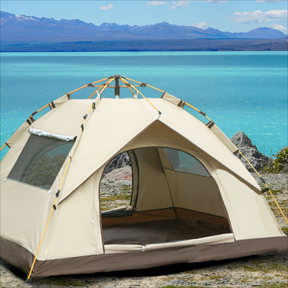 Camping Tent 4-Person Polyamide Pop-Up with Two Doors, Optional Windows and Small or Large Sizes