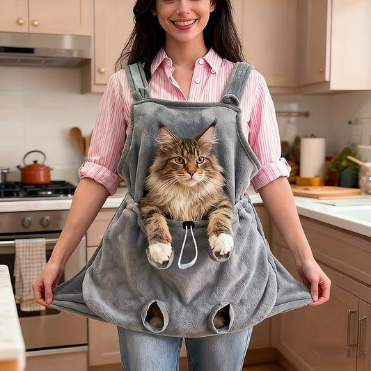 Cat Sling Carrier Wearable Apron - Soft Fleece Lined Hands-Free Cat Carrier with Paw Vents, Adjustable Drawstring Convertible Pet Bag for Vet Visits Nail Trimming and Outdoor Adventures, Gray