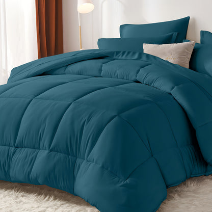 Comforter Set Soft Breathable Microfiber Bed in a Bag with Fitted Sheet Flat Sheet Pillowcases & Shams – All Season Fluffy Checkered Bedding Set Twin Full Queen King