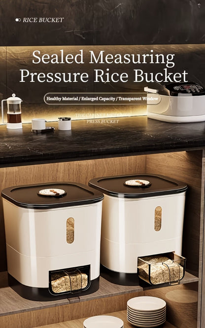 Airtight Rice Container with Measuring Cup, Large Moisture-Proof Rice Dispenser for Rice, Grains