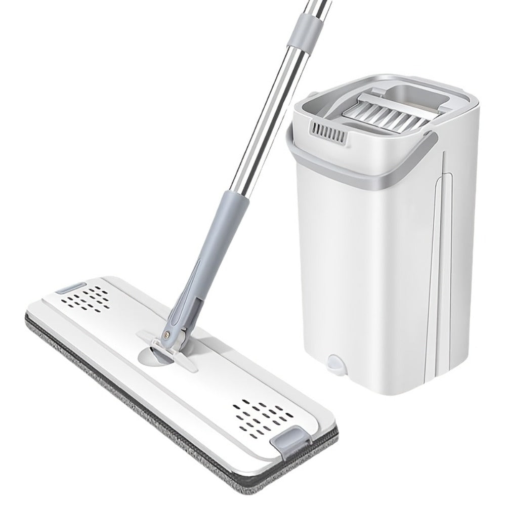 Flat Mop and Bucket Set with 6 Replacement Cloths, 49-Inch Handle and Separate Wash-Dry Chambers
