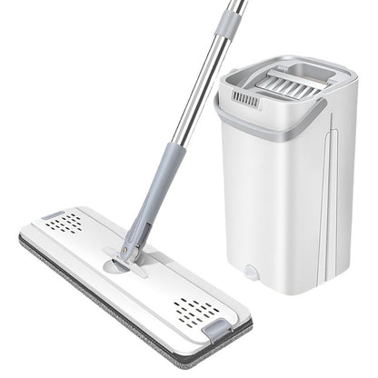 Flat Mop and Bucket Set with 6 Replacement Cloths, 49-Inch Handle and Separate Wash-Dry Chambers
