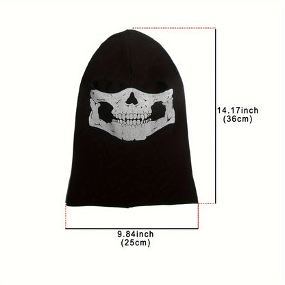 Printed Skull Balaclava Mask in Two Black Designs, Full-Face Stretch Fabric for Adult Costume Wear