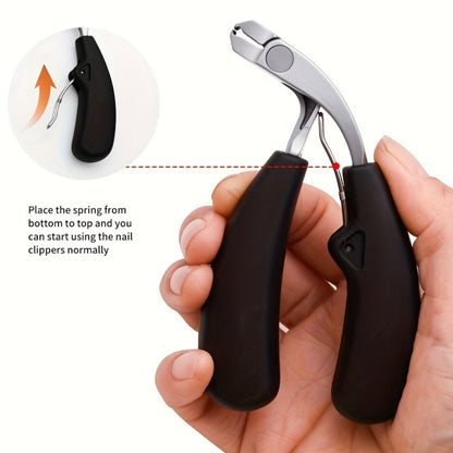 Wide-Jaw Nail Clipper and File Set, Two-Piece Black-Handle Kit with Curved Concave Edge and Stainless-Steel-Labeled Components
