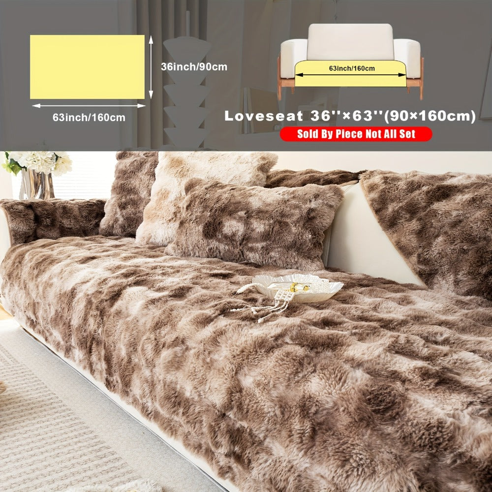 Sofa Cover, Faux-Lamb Plush Gradient Couch Pad in Five Colors with Armchair, Backrest and Seat Sizes
