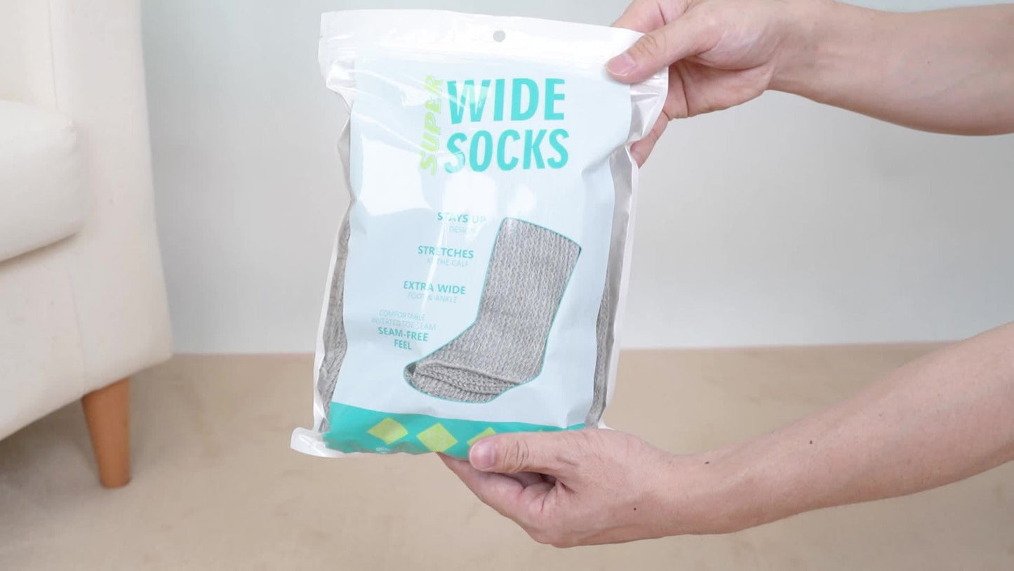 3-Pair Grippy-Sole Wide Sock Set for Adults in Black, White or Grey with 9-13 and 13-15 Size Options