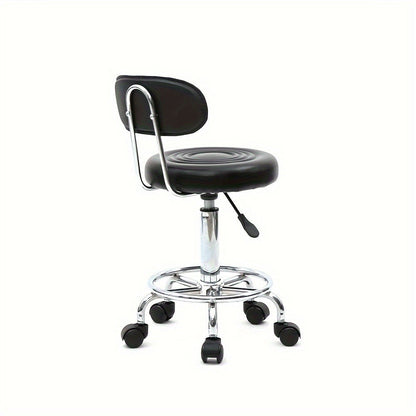 Cushioned Salon Stool with Backrest & Adjustable Height 18.9"-22.8" - Round 360° Swivel Chair for Hair Salon Spa Barbershop Office Home, Chrome Base, Black
