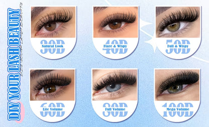 C-Curl Lash Extension Kit with 720 Clusters in 30D-100D Mixed Densities, Bond Product, Tweezers and Brush