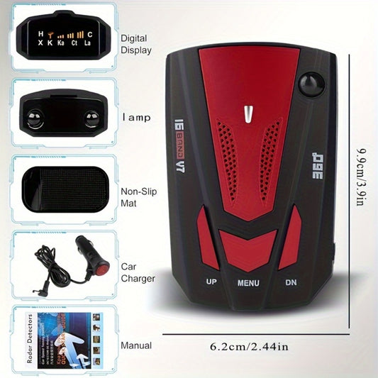 16-Band GPS Detector for Cars 360 Degree Anti-GPS Speed Camera LIDAR Detector Voice Alarm Real-Time Threat Alerts Enhanced Safety Features Secure Driving All Vehicles Universal