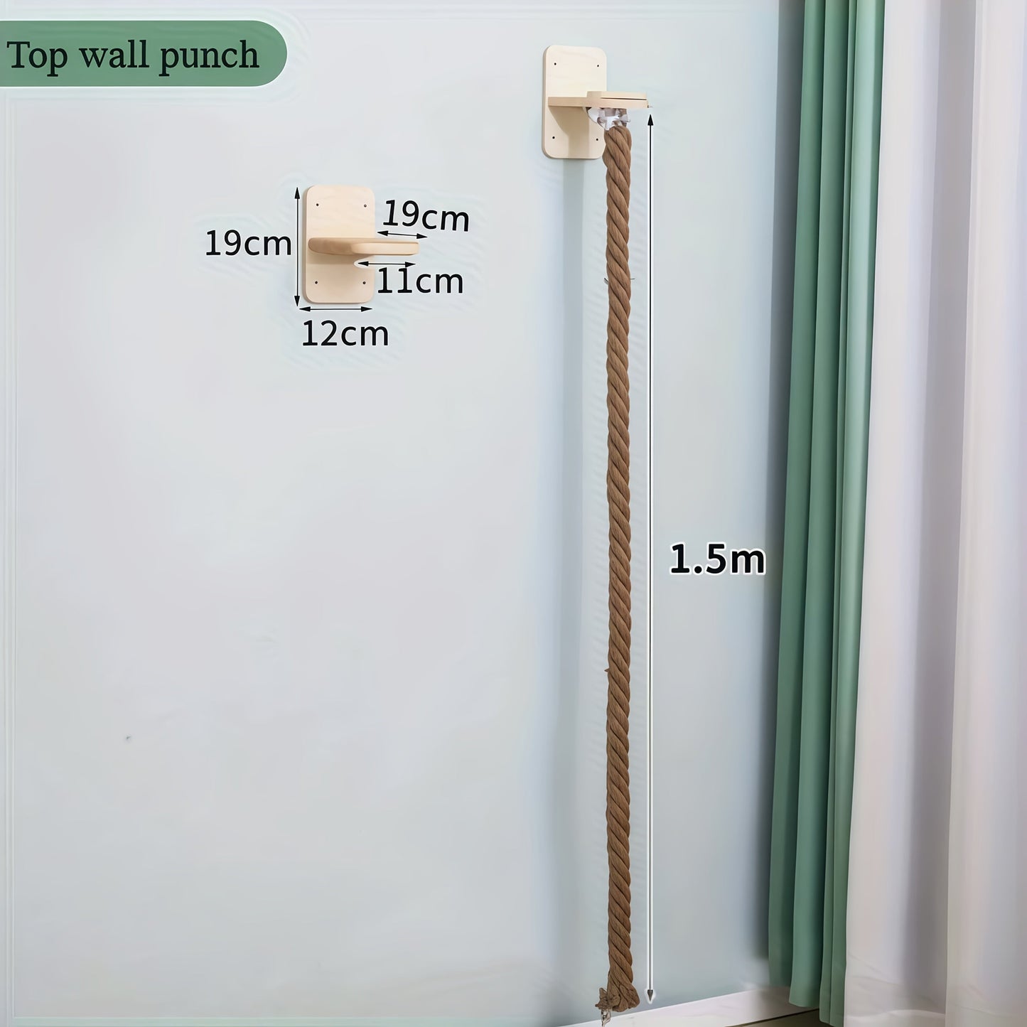 Wall-Mounted Cat Scratching Post with Climbing Rope Jute Rope Jump Platform Resting Perch Large Ladder Cat Tree Activity Center Space-Saving 1.5M 60in