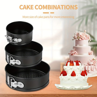 Springform Cake Pan Set, Nonstick Carbon Steel Cheesecake Pan with Removable Bottom & Locking Latch, Round Springform Pan for Cheesecake Pizza Quiche Mousse, 4-Inch Set or 4"/7"/9" 3-Piece Set