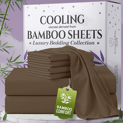 Bed Sheet Set Bamboo-Derived Fabric in 4- or 6-Piece Configuration with Extra-Deep Pocket and Fifteen Colors