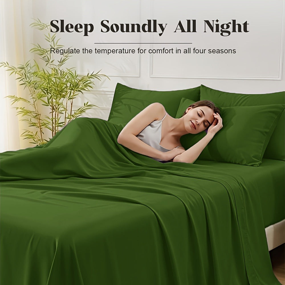 Bed Sheet Set 6-Piece Bamboo-Viscose Microfiber Blend with Twill Weave and 40–44 cm Pocket