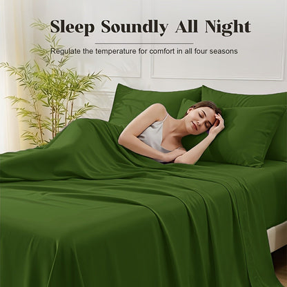 Bed Sheet Set 6-Piece Bamboo-Viscose Microfiber Blend with Twill Weave and 40–44 cm Pocket