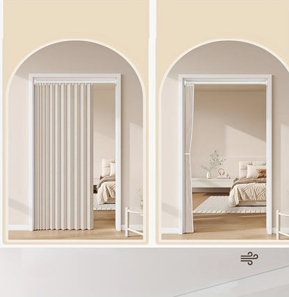 Magnetic Room Divider Curtain Doorway - Rodless Bohemian Striped Door Curtain, 210GSM Thickened Polyester, Natural Drape, Space Partition for Living Room Bedroom Kitchen, Machine Washable, No Rod Needed