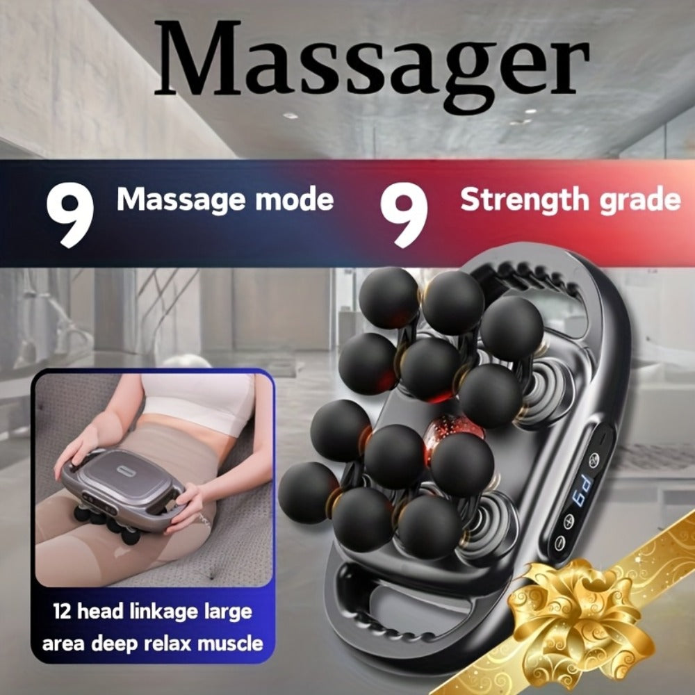 Multihead Massage Gun in Gray with 12, 16 or 22 Massage Heads, Nine Gear Positions and Nine Mode Groups
