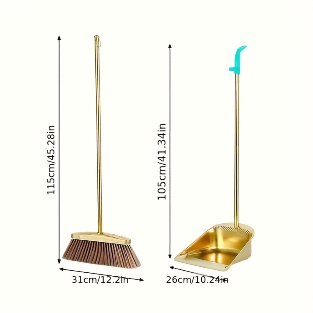 Golden Broom and Dustpan Set with Sectioned Long Handle, Wide Head and Broom-Only or Two-Piece Checkout Options