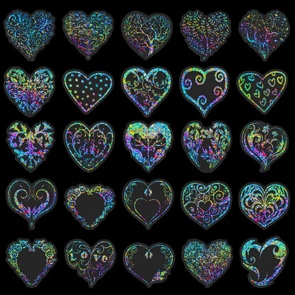 Holographic Heart Stickers 50pcs Laser Sparkling Love Decals for Laptop Phone Water Bottle Guitar Car Luggage