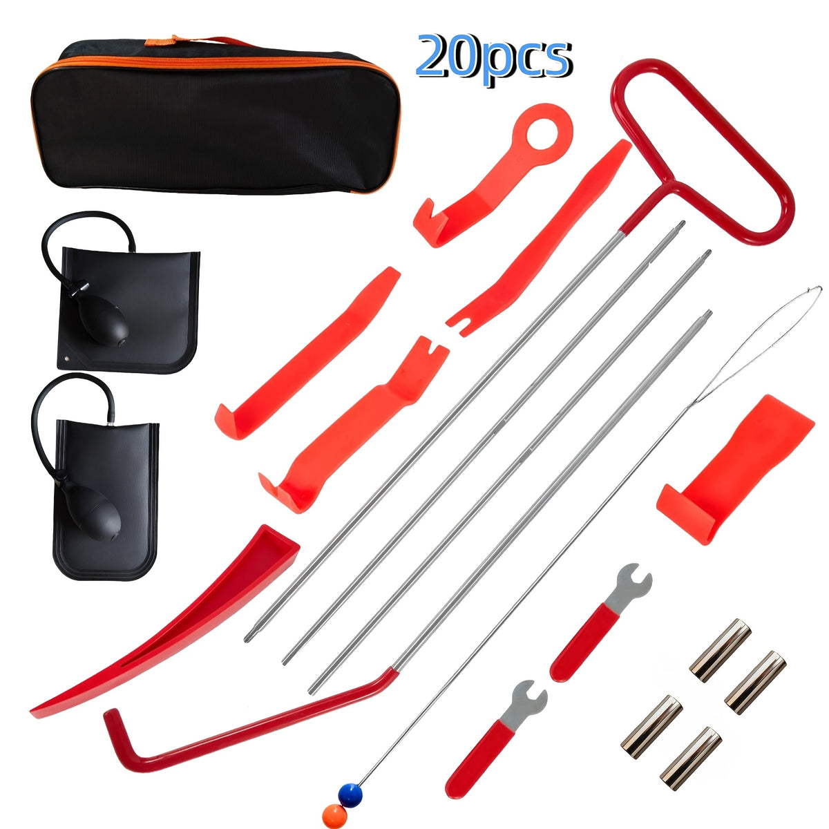 Air Wedge Pump Car Door Unlock Kit – Emergency Lockout Tool Set with Long Reach Grabber & Window Opening Gripper, 20 & 26-Piece No Battery Required
