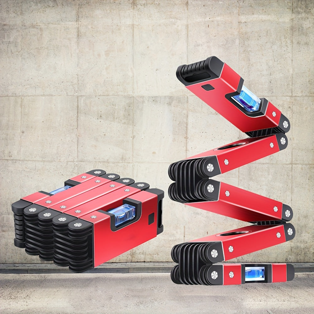 Red Folding Multi-Angle Bubble Level with Hinged Sections for Carpentry and Home DIY Layout