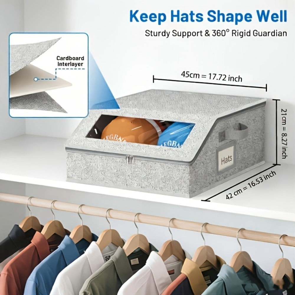 Stackable Baseball Cap Storage Box Organizer | Dustproof Cardboard Hat Box Holds 24 Caps | 1/2 Pack