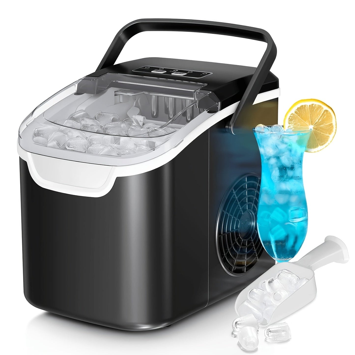 Countertop Ice Maker with 26 lb Bullet or 35 lb Nugget Ice Options, Basket, Scoop and Four Colors