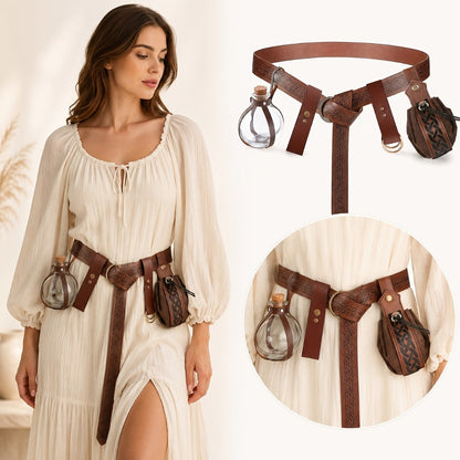 Costume Accessories 5-Piece Medieval Belt Set with Harness, Pouch, Bottle Holder and Two Color Options