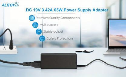 Fixed 19V 3.42A 65W Power Adapter with No-Tip or Nine-Tip Connector Configuration and US Cord