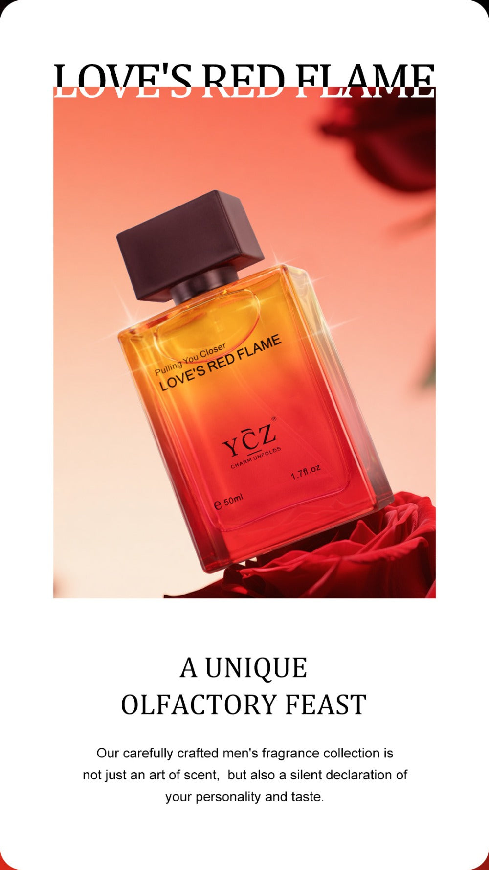 Cologne for Men — YCZ Love's Red Eau de Parfum 1.7 Fl Oz, Long-Lasting Scarlet Aromatic Scent, Masculine Fragrance Spray, Perfect for Date Night & Everyday Wear