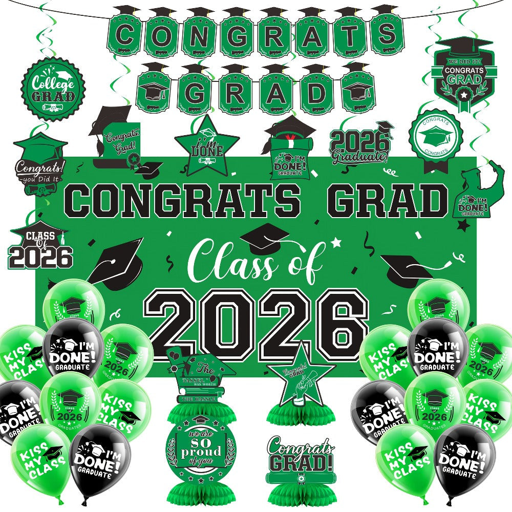 Party Decorations Class of 2026 Graduation Set with Backdrop, Banner, Swirls and Table Pieces in Five Colors