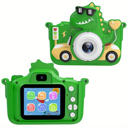 Kids Digital Camera with Rear Screen, Cartoon Unicorn or Dinosaur Shell and Pink, Purple, Blue or Green Options