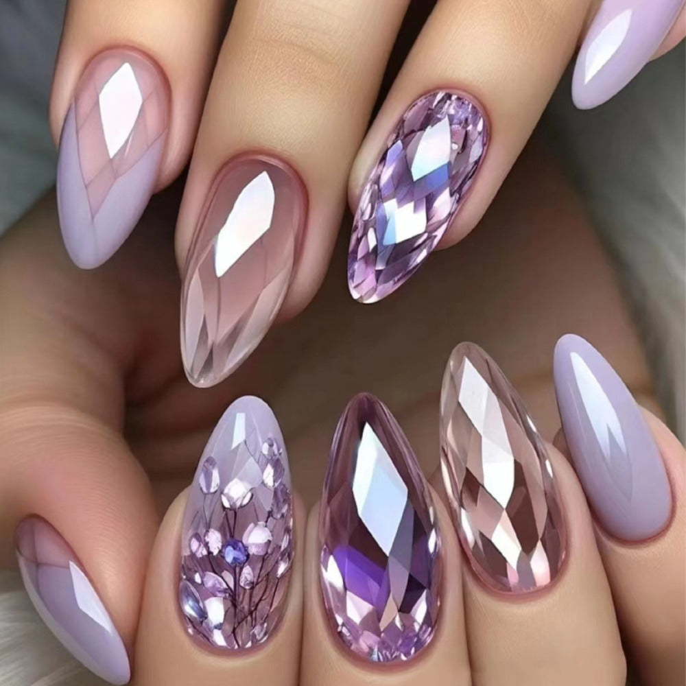 Holographic Nails 120 Pieces 5 Packs Medium Almond Press On Nails Gradient Iridescent – Mixed Color Orange Tones Full Cover Fake Nails Kit with Jelly Glue & Nail File for Women Girls