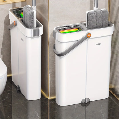 Flat Mop and Bucket Set with Metal Rod 360 Degree Swivel Head Reusable Microfiber Pads Hands-Free Wringing Wet Dry Floor Cleaning System for Hardwood Tile Bathroom Bedroom Living Room