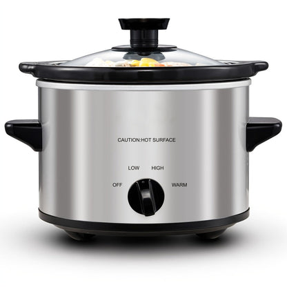 Mini Slow Cooker 1.5QT & 2.0QT with Adjustable Temperature Ceramic Crock & Dishwasher Safe Glass Lid – Small Slow Cooker for Sauces Dips Soups Stews, Stainless Steel & Black