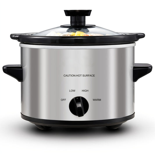 Mini Slow Cooker 1.5QT & 2.0QT with Adjustable Temperature Ceramic Crock & Dishwasher Safe Glass Lid – Small Slow Cooker for Sauces Dips Soups Stews, Stainless Steel & Black