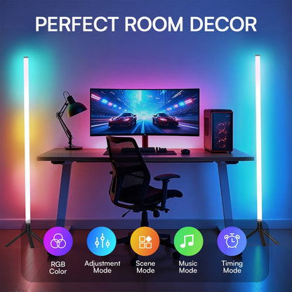 56-Inch RGB Corner Floor Lamp in One- or Two-Piece Options with Remote, App and Button Controls
