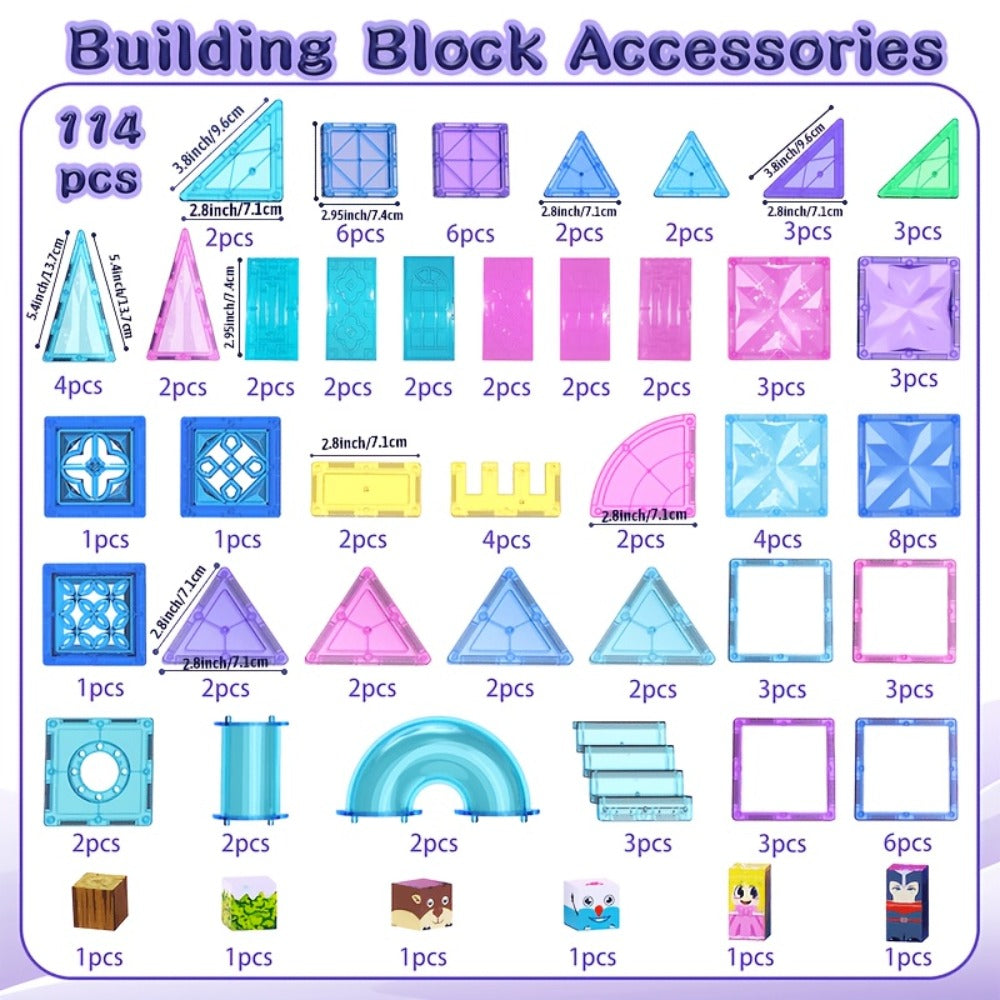 Magnetic Tiles 114-Piece Purple and Blue Ice Castle Building Set with Arches, Windows and Decorative Shapes