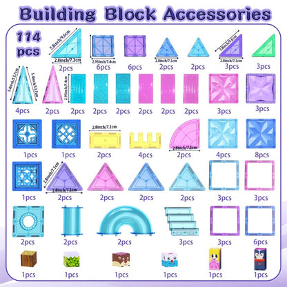 Magnetic Tiles 114-Piece Purple and Blue Ice Castle Building Set with Arches, Windows and Decorative Shapes