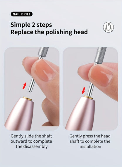 Electric Nail Drill Rechargeable 11 Grinding Heads & 20 Sanding Rings High-Speed Nail Grinder Machine for Acrylic Gel Natural Nails - Home Salon Manicure Pedicure Tool, Grey Rose Gold White