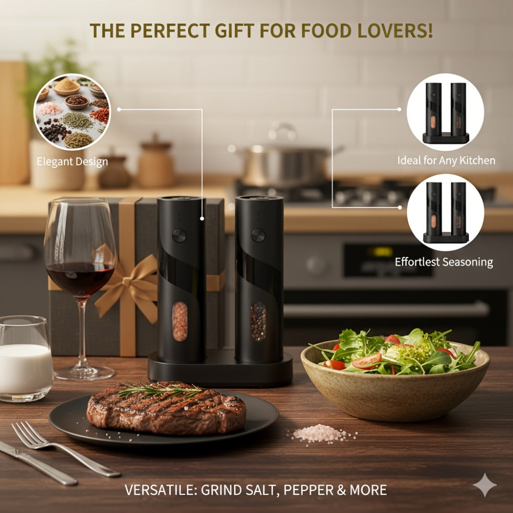 Electric Salt and Pepper Grinder Set – Rechargeable Automatic Mills with LED Light, Adjustable Coarseness & 3.72oz Capacity for Home Kitchen, BBQ, Restaurant & Outdoor Entertaining