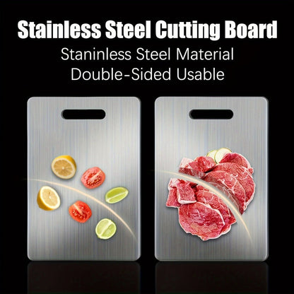 Cutting Board Three-Piece Stainless Steel Set with Rounded Corners, Carry Handles and Three Sizes