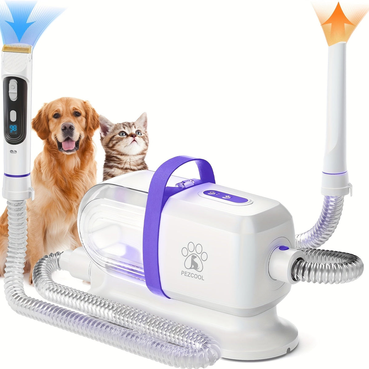 Pet Grooming Vacuum Kit 8-in-1 with 12000Pa Suction – Dog & Cat Hair Vacuum for Shedding, 6 Grooming Tools, 74oz Dust Cup, Low Noise, 3 Suction Levels, No Battery Required