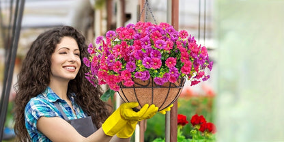 Artificial Flowers Hanging Petunia Arrangement with Included Planter Container and Six Color Options