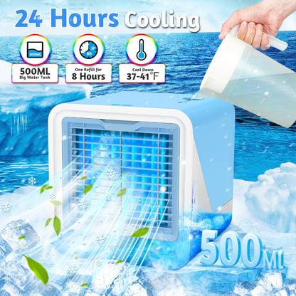 Portable Air Cooler 3-in-1 Mini Personal Air Conditioner Humidifier Fan with Atmosphere Light USB Powered Desktop Evaporative Cooler for Home Office Bedroom Travel Blue Black Green