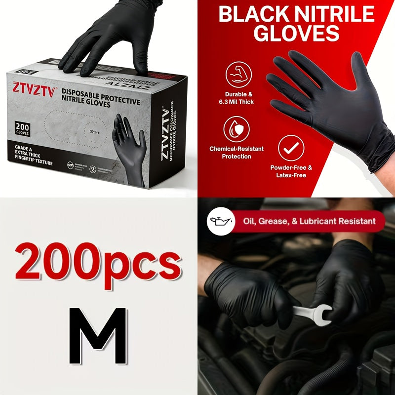 ZTVZTV Black Nitrile Disposable Gloves in 200-Piece Packs with Four Size Options from S to XL